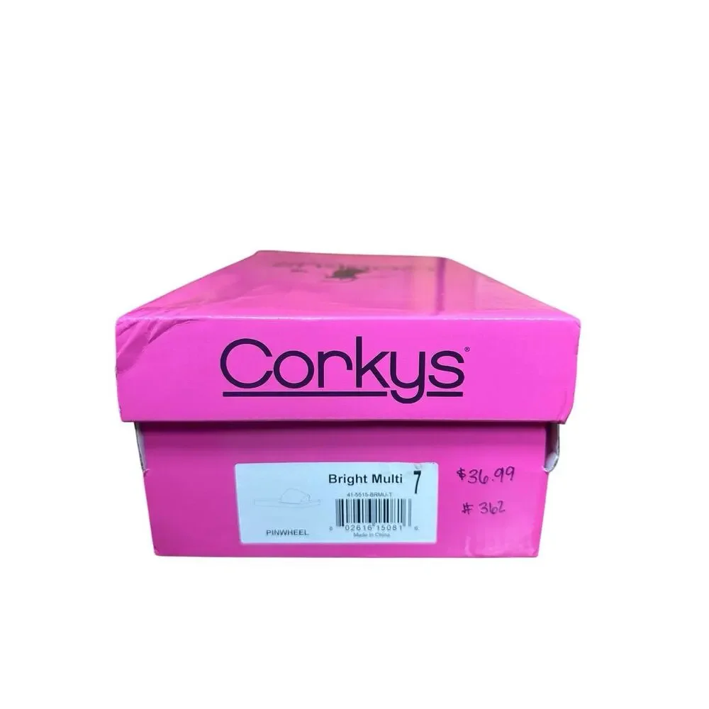 Corkys Pinwheel Slides Slip on Flat Sandals White Multicolor Flower Size 7 Boho‎